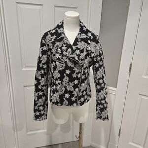 Bagatelle Floral Embroidery Moto Jacket Black and White Size M